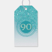 落下モダンティール（緑がかった色）ブルーグリッター90誕生日 ギフトタグ (裏面)