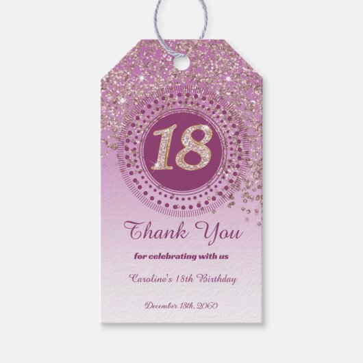 落下モダンバラ金ゴールドグリッター18誕生日 ギフトタグ (正面)