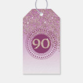 落下モダンバラ金ゴールドグリッター90誕生日 ギフトタグ (裏面)