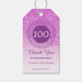 落下モダンピンクグリッター100誕生日 ギフトタグ