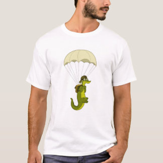 落下傘で降りるわにワイシャツ Tシャツ