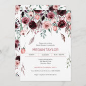 落下水色ブルゴーニュバラブライダルシャワー 招待状 (正面/裏面)