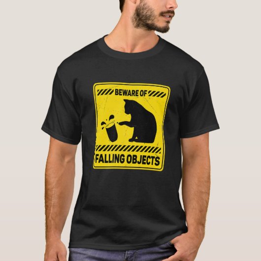 落下物注意 ネコ 標識 Tシャツ (正面)