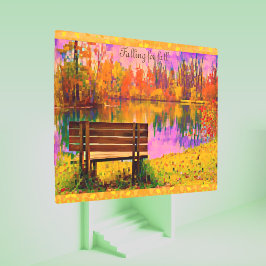 落下秋ガーデンベンチ紅葉秋 メタルプリント