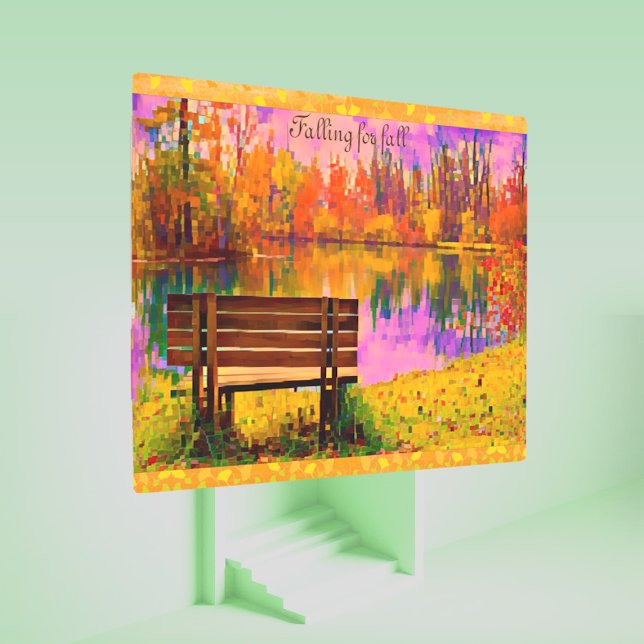 落下秋ガーデンベンチ紅葉秋 メタルプリント (Falling for Fall Garden Bench Fall Colors Autumn Metal Print)