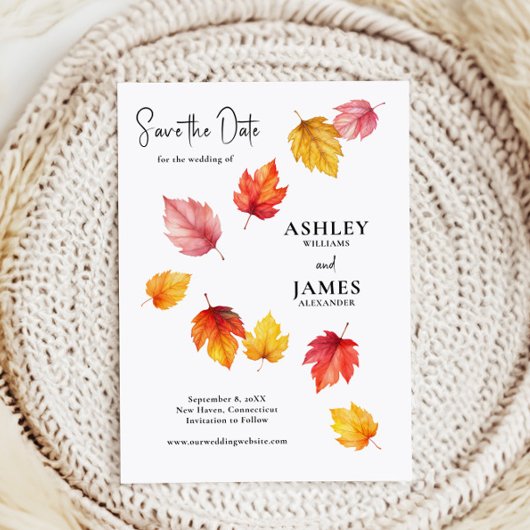 落下紅葉、秋の結婚式保存日付 招待状