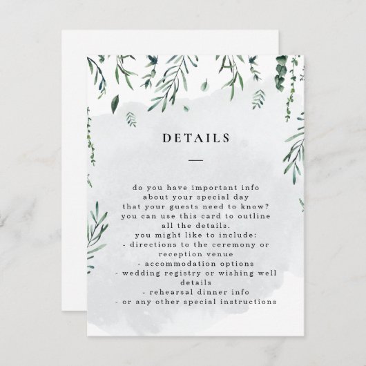 落下葉水の色結婚の詳細 エンクロージャーカード (正面/裏面)