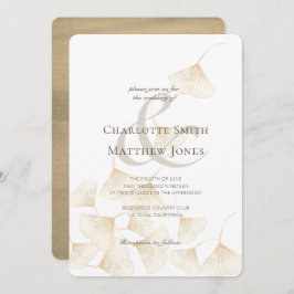 落下金ゴールドイチョウ葉ゴのエレガントな結婚式 招待状