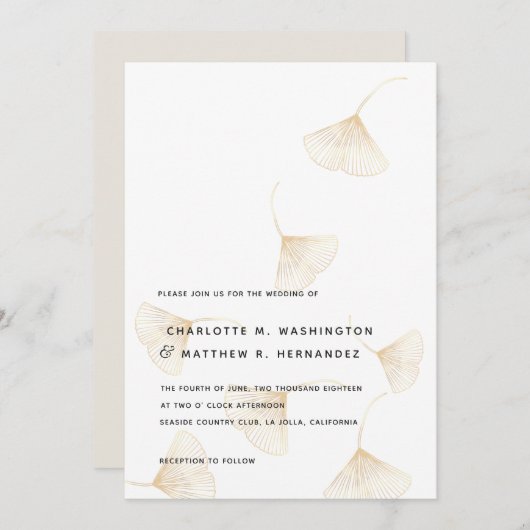 落下金ゴールド葉秋の結婚式招待状 招待状 (正面/裏面)