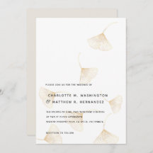 落下金ゴールド葉秋の結婚式招待状