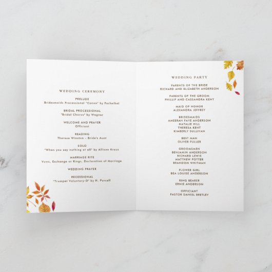 落下離れするガーランド秋結婚の冊子 プログラム (内部)