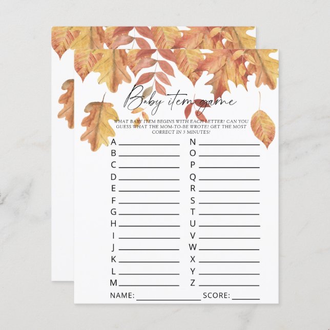 落下離れベビー – アイテムのゲーム。赤ちゃんシャワーゲーム (正面/裏面)