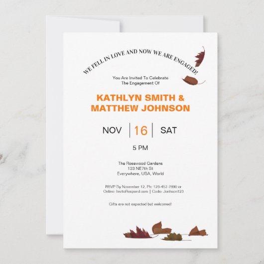 落下離れ結婚婚約招待状 招待状 (正面)