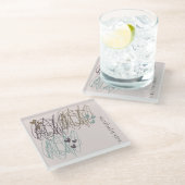 落書きとハート – 作業中 ガラスコースター (アングル)