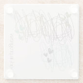 落書きとハート – 作業中 ガラスコースター (裏面)