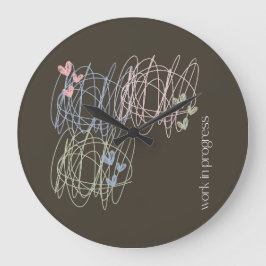 落書きとハート – 作業中 ラージ壁時計