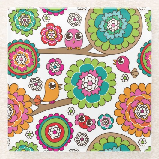 落書きによっては背景パターンが開花します ガラスコースター (正面)