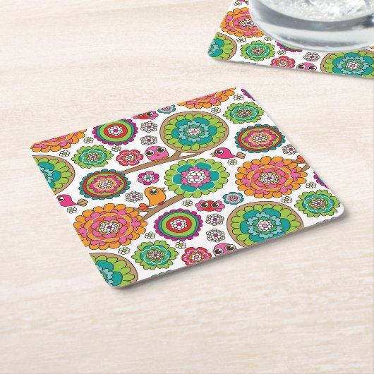 落書きによっては背景パターンが開花します スクエアペーパーコースター (アングル)