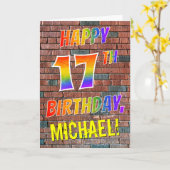 落書きによってインスパイア虹の一見の幸せな第17誕生日 カード (黄色い花)