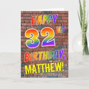 落書きによってインスパイア虹の一見の幸せな第32誕生日 カード