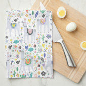 落書きのアルパカパターン キッチンタオル (四つ折り)