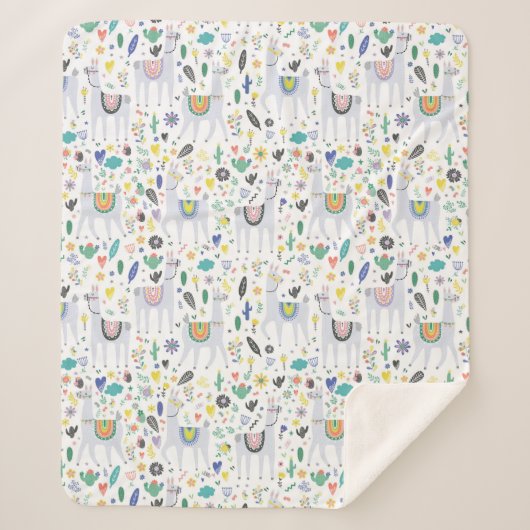 落書きのアルパカパターン シェルパブランケット (正面)