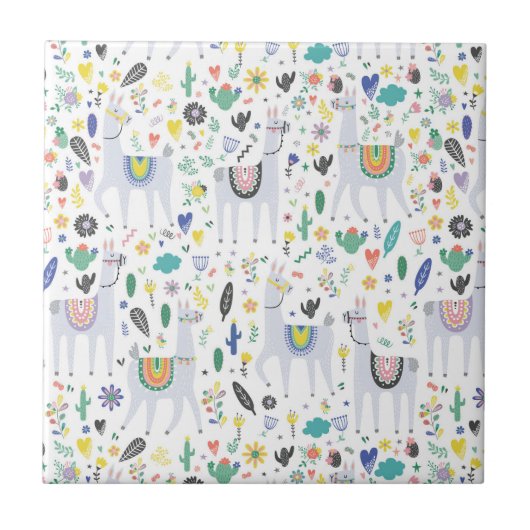 落書きのアルパカパターン タイル (正面)