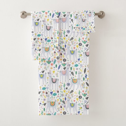 落書きのアルパカパターン バスタオルセット (インサイチュ)