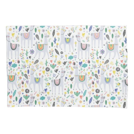 落書きのアルパカパターン 枕カバー (正面左)