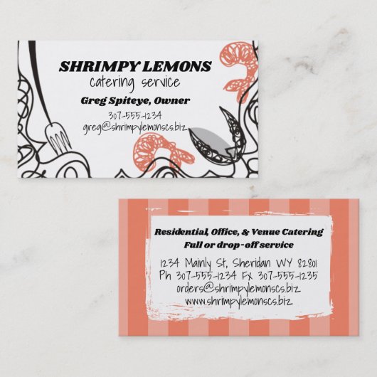 落書きのエビのシーフードのシェフのケイタリングビジネスカード 名刺 (正面/裏面)