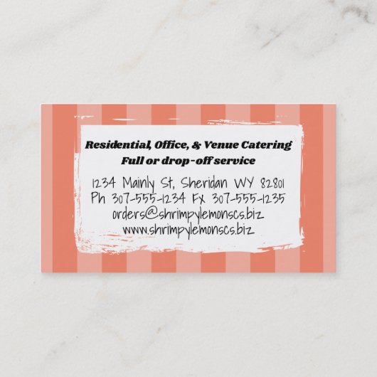 落書きのエビのシーフードのシェフのケイタリングビジネスカード 名刺 (裏面)