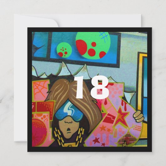 落書きのカッコいいの顔の誕生日の招待状 招待状 (裏面)