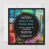 落書きのカッコいいの顔の誕生日の招待状 招待状 (正面)