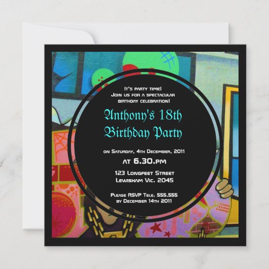 落書きのカッコいいの顔の誕生日の招待状 招待状 (正面)