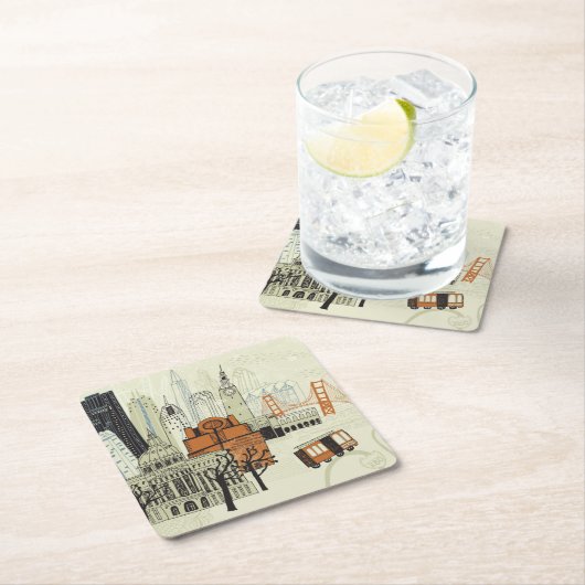落書きのサンフランシスコ場面 スクエアペーパーコースター (インサイチュ)