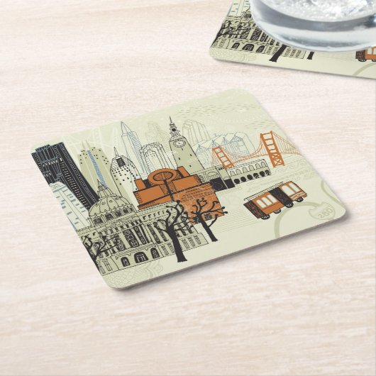 落書きのサンフランシスコ場面 スクエアペーパーコースター (アングル)
