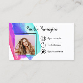 落書きのソーシャルメディアアイコン青い水彩写真 コーリングカード