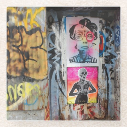 落書きのドア4のコースター ガラスコースター (正面)