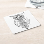 落書きのフクロウ スクエアペーパーコースター (アングル)