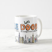 落書きのマグ: 青およびオレンジ コーヒーマグカップ (正面右)