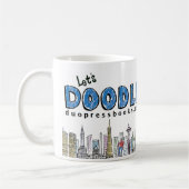 落書きのマグ: 青およびオレンジ コーヒーマグカップ (左)