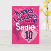 落書きの女の子のカスタマイズバースデー・カード カード (黄色い花)