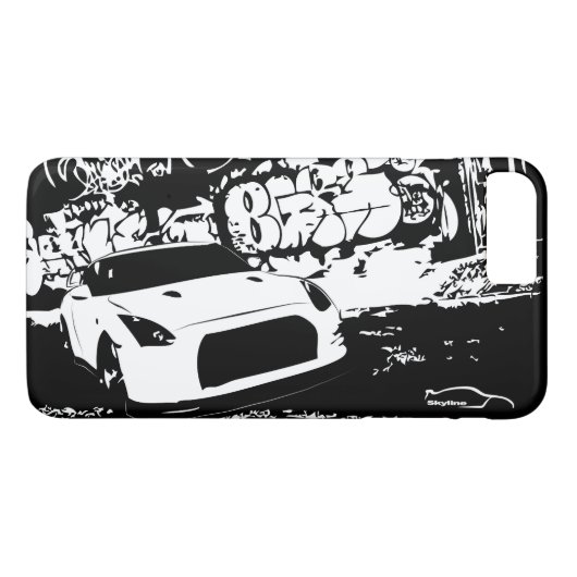 落書きの背景幕とGTR日産・スカイライン Case-Mate iPhoneケース (裏面(横))
