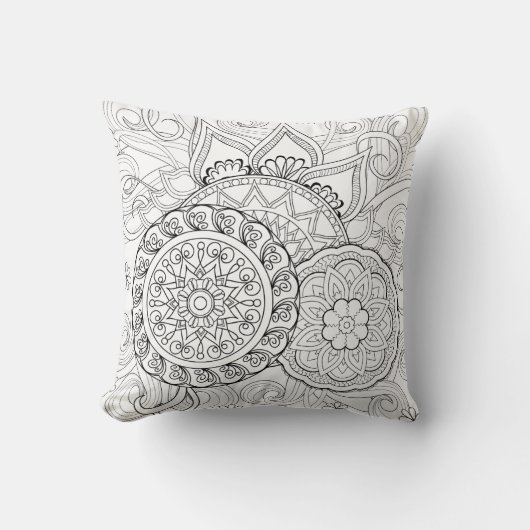 落書きの花および曼荼羅 クッション (正面)