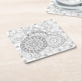 落書きの花および曼荼羅 スクエアペーパーコースター (アングル)