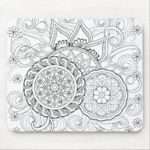 落書きの花および曼荼羅 マウスパッド