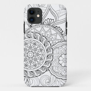 落書きの花および曼荼羅 iPhone 11 ケース