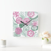 落書きの花 スクエア壁時計 (ホーム)
