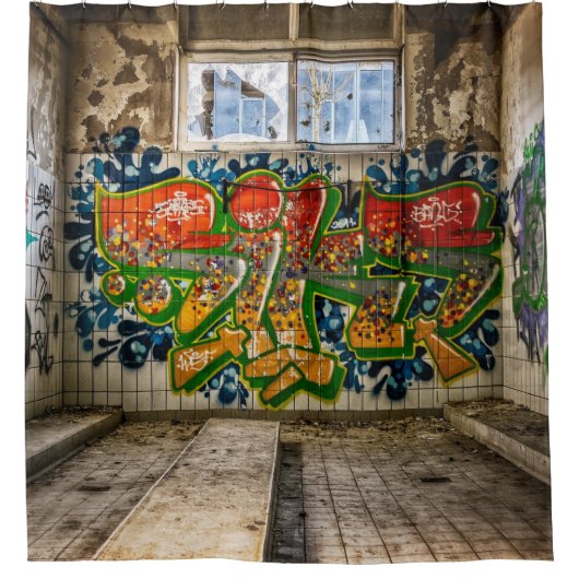 落書きの芸術によって失った断念された建物のシャワー シャワーカーテン (正面)