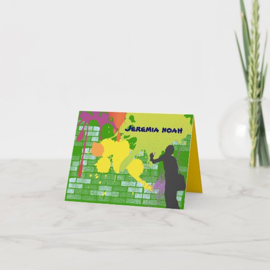 落書きの芸術家のバーのバルミツワーのサンキューカード ノートカード (正面)